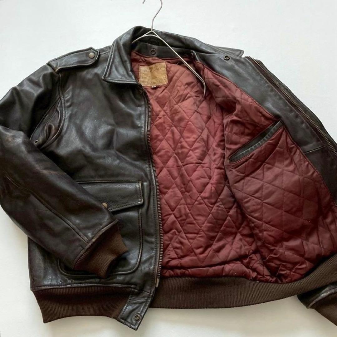【希少/XLサイズ】NAKATA N.Y.C. 中田商店 フライトジャケット レザー ブルゾン G-1 牛革 裏地キルティング リブ ブラウン ヴィンテージ