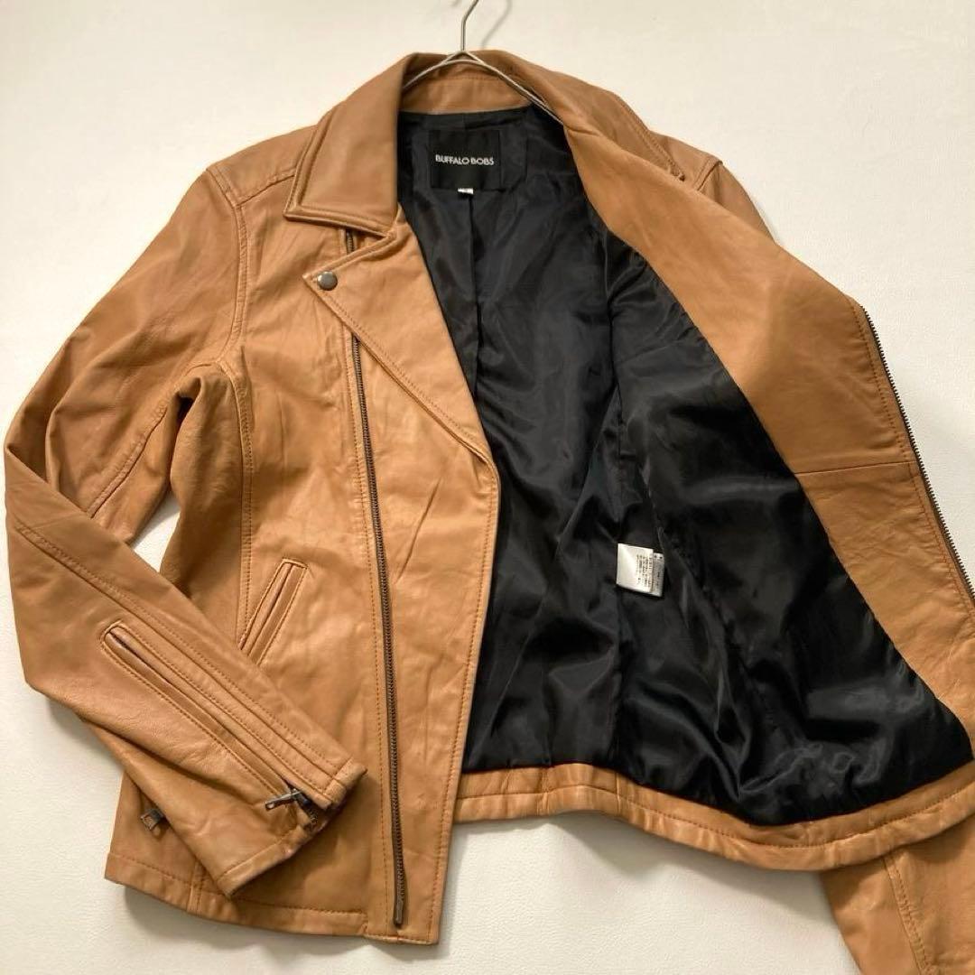 【希少/美品】BUFFALO BOBS バッファローボブズ ゴートレザー 山羊革 ダブル ライダースジャケット サイズ2 M相当 キャメル ブラウン