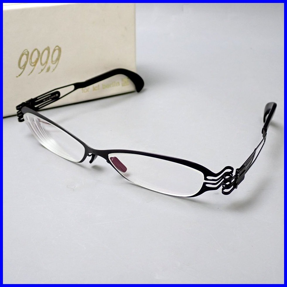 ★美品 999.9/フォーナインズ for ic! berlin/アイシーベルリン mikame1 メガネフレーム/ブラック×クリアレンズ/シートメタル&2014300026