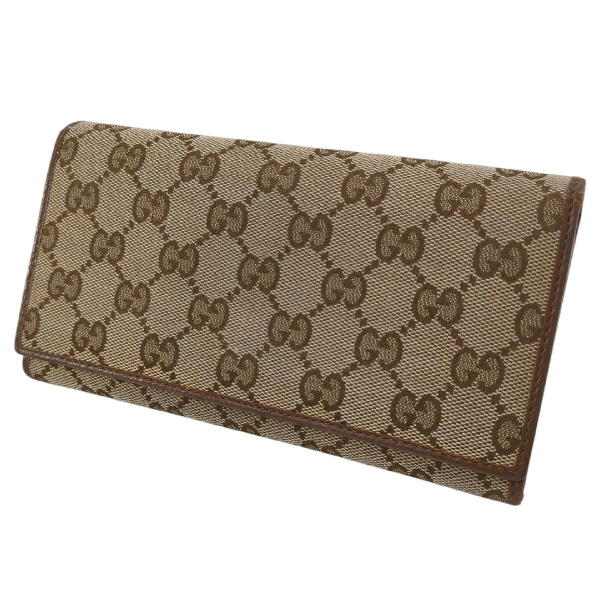 GUCCI グッチ 二つ折り長財布 GGキャンバス レザー ブラウン 346058 中古