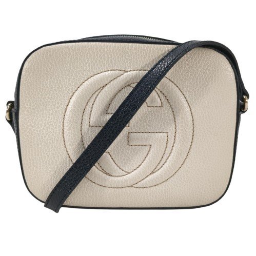 GUCCI グッチ スモールショルダーバッグ ソーホー インターロッキングG アイボリー ブラック レザー ゴールド金具 ディスコ 431567