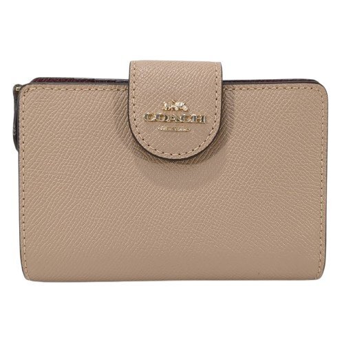 COACH コーチ コンパクトウォレット 二つ折り財布 レザー ベージュ マゼンタ レザー ゴールド金具 レディース ミニ 6930
