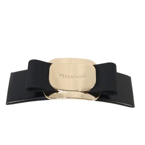 FERRAGAMO フェラガモ ヘアバレッタ ヴァラリボン ブラック×ゴールド 髪留め アクセサリー レディース 保存袋 箱付き