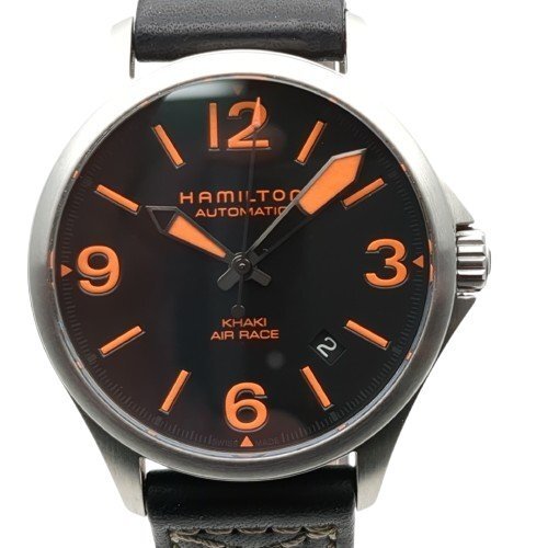 HAMILTON ハミルトン カーキ H762350 エアレース メンズ 腕時計 自動巻き 動作品 デイト 革ベルト 黒文字盤 中古