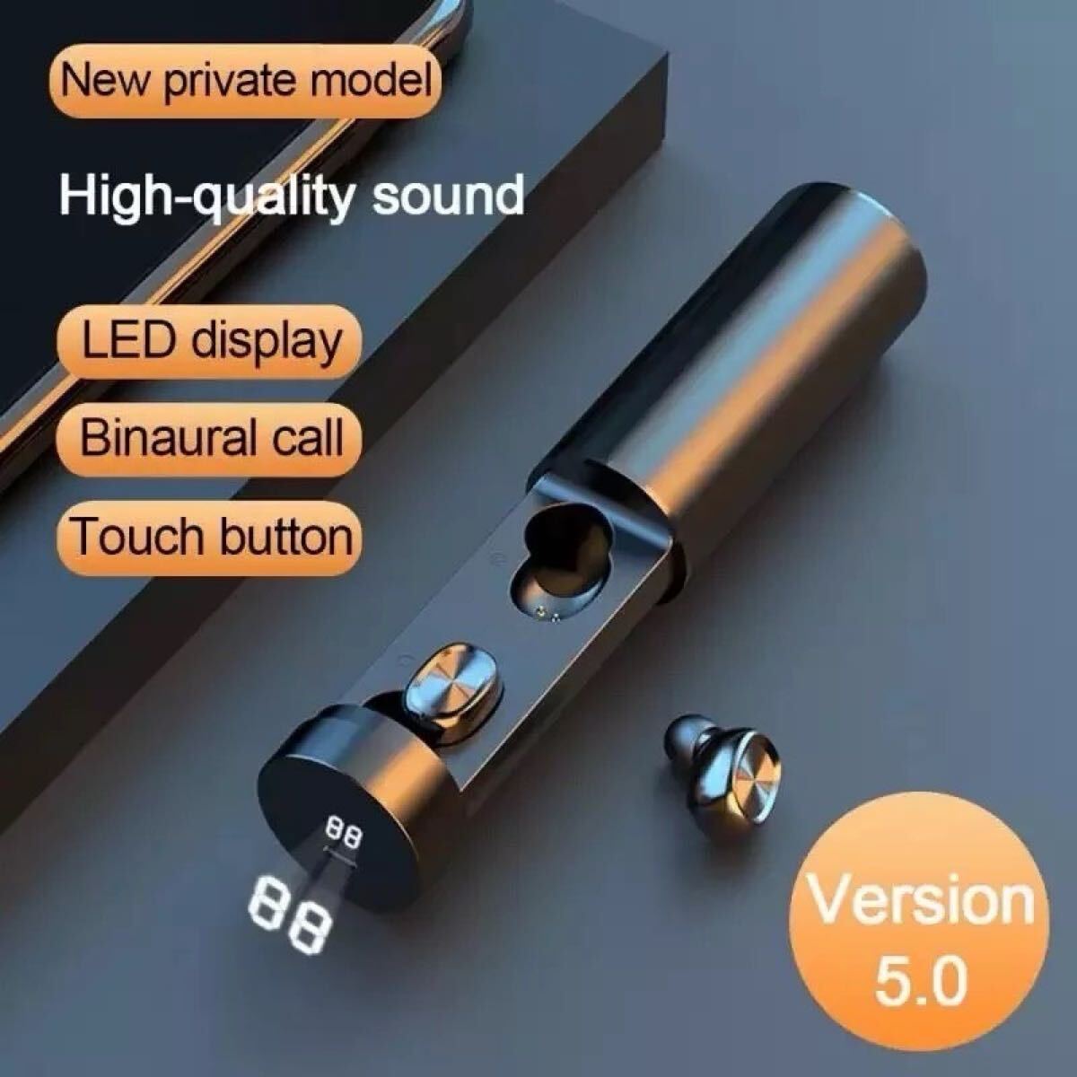 送料無料 新品 Bluetooth ワイヤレスイヤホン 黒 本体 LED残量表示 スライド式充電ケース HiFi高音質 HD通話 タッチ操作