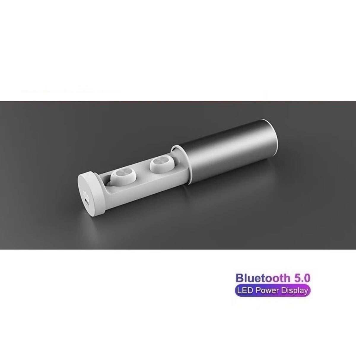 送料無料 新品 Bluetooth ワイヤレスイヤホン シルバー LED残量表示 スライド式充電ケース HiFi高音質 HD通話 タッチ操作
