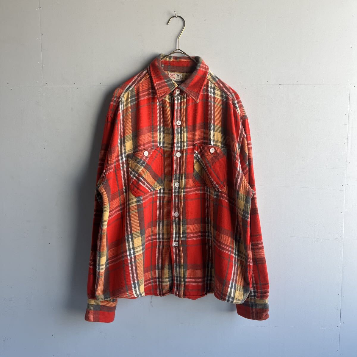 【YS8247】60's WINTER King ウィンターキング Vintage ヘビネル ヘビーネルシャツ チェックシャツ オーバーサイズ 鹿タグ 60年代 赤系