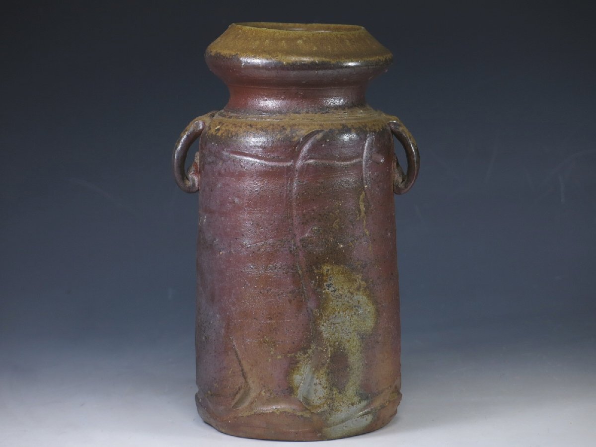 在銘 備前耳付花入 備前焼 作家物 花瓶 花器 茶道具 408