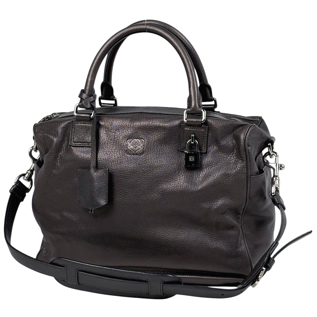 【在庫一掃】 ロエベ アメ アナグラム 2WAY ショルダーバッグ ハンドバッグ レザー メタリックブラウン 【中古】