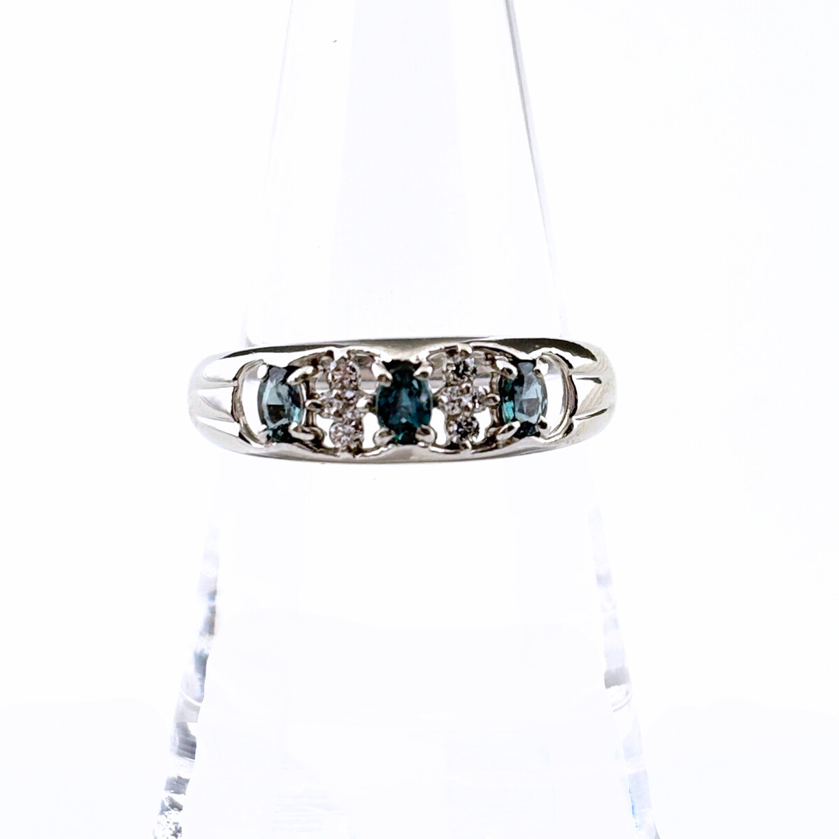 アレキサンドライト デザインリング プラチナ メレダイヤ 指輪 リング 17号 Pt900 アレキサンドライト ダイヤモンド レディース 【中古】