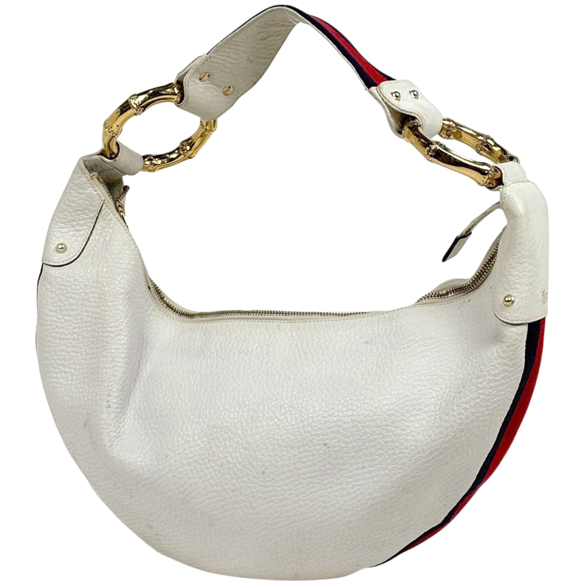 【在庫一掃】 グッチ GUCCI ロゴ ショルダーバッグ シェリーライン ウェブ バンブーモチーフ レザー ホワイト 131036 レディース 【中古】