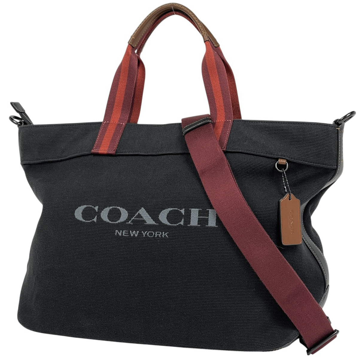 【在庫一掃】 コーチ COACH ロゴ トートバッグ 2WAY ショルダーバッグ トートバッグ キャンバス ブラック CJ486 レディース 【中古】