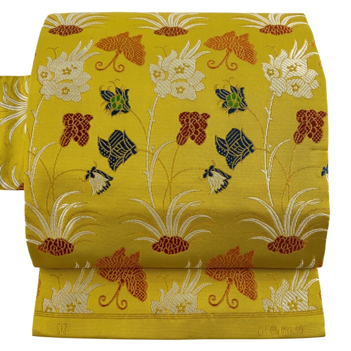 【美品】 名古屋帯 名品 川島織物 落款 草花 鳳凰 金糸 抹茶色 正絹 【中古】