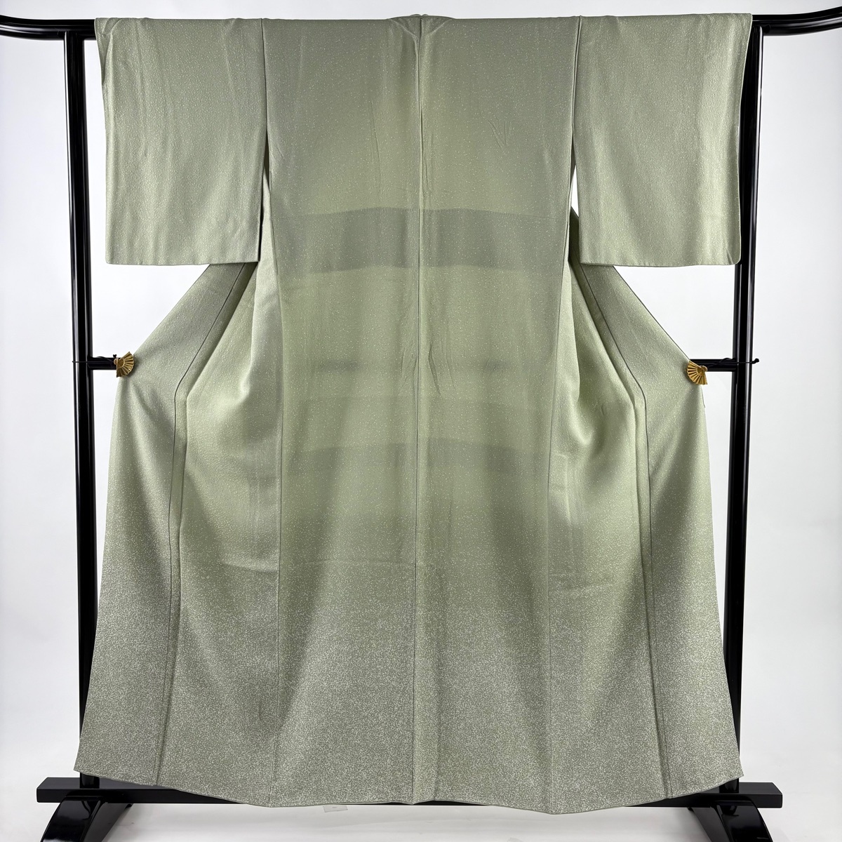 付下げ 身丈158cm 裄丈62cm S 袷 幾何学 灰緑 正絹 秀品 一つ紋 【中古】