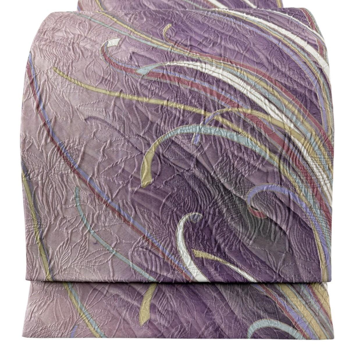 【美品】 袋帯 秀品 幾何学模様 金彩 紫 全通 正絹 【中古】