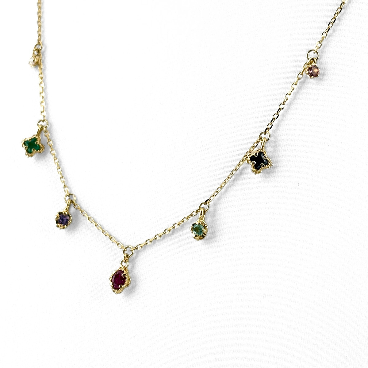 アガット agete デザインネックレス YG イエローゴールド ペンダント エメラルド アメシスト K18 ルビー サファイア レディース 中古