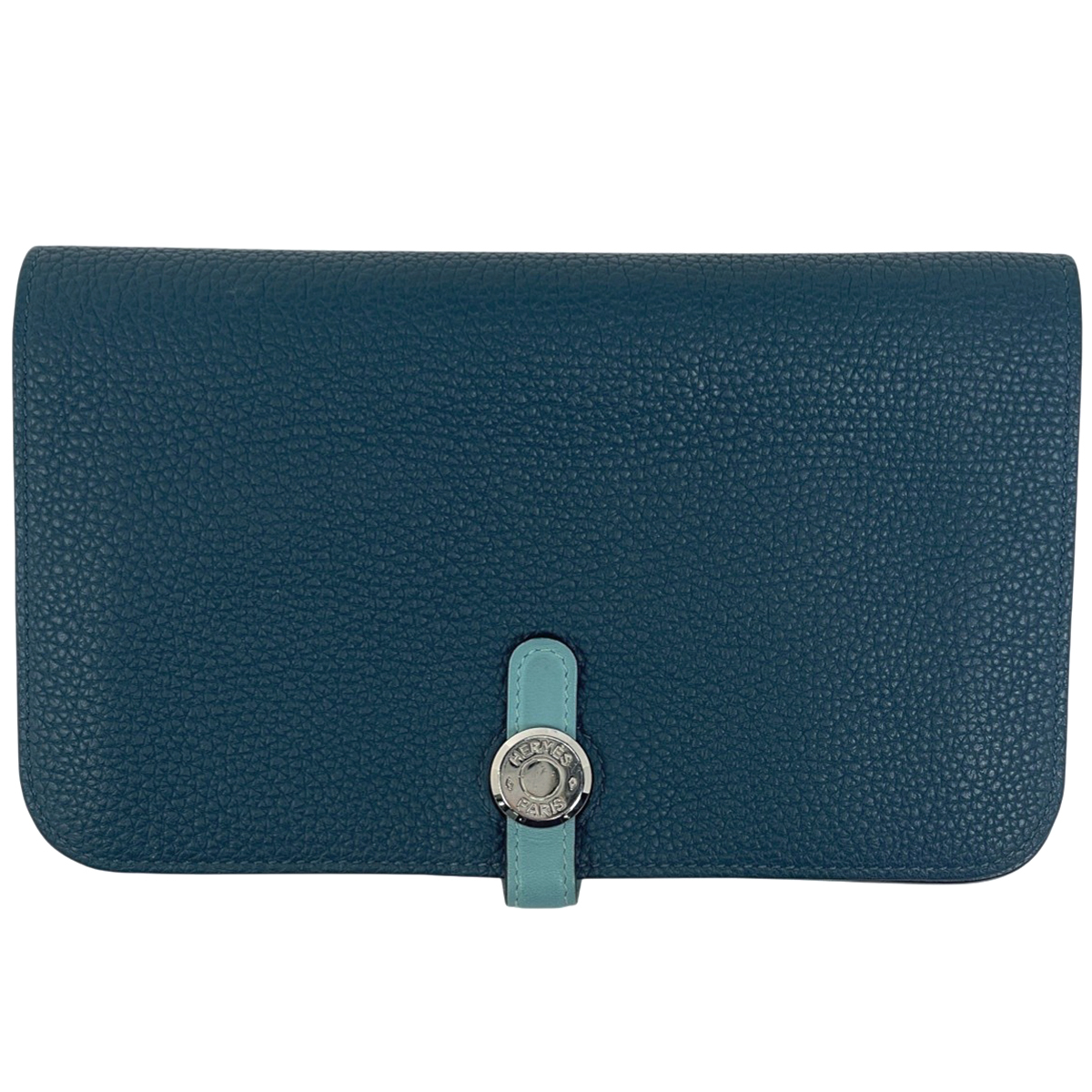 【在庫一掃】 エルメス HERMES ドゴンGM 二つ折り バイカラー デュオ 長財布 トゴ ブルージーン レディース 【中古】