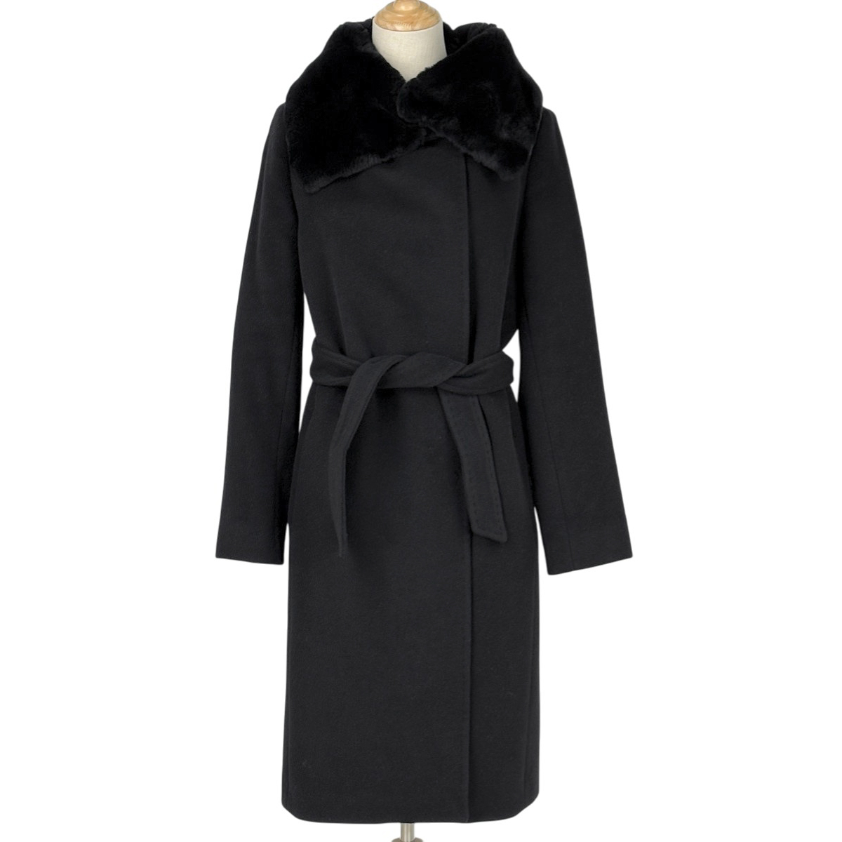 【在庫一掃】 マックスマーラ MAX MARA ファー付き コート ベルト付き アウター その他コート 毛 カシミヤ ブラック レディース 【中古】