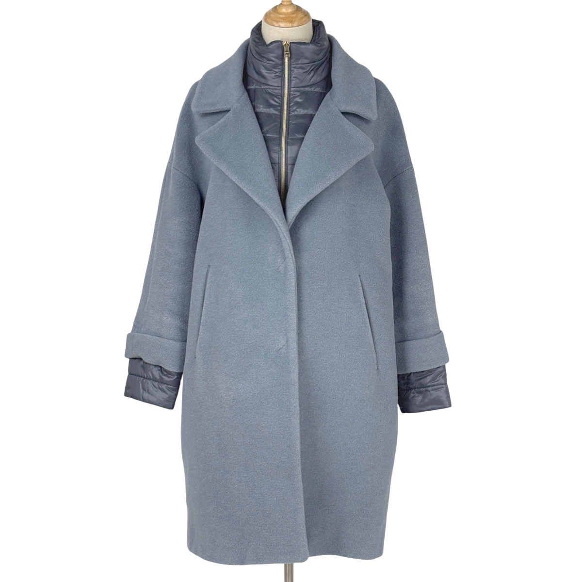 ヘルノ Herno インナーコンビ チェスターコート ナイロンウルトラライト コート 毛 アンゴラ 絹 ブルー レディース 【中古】
