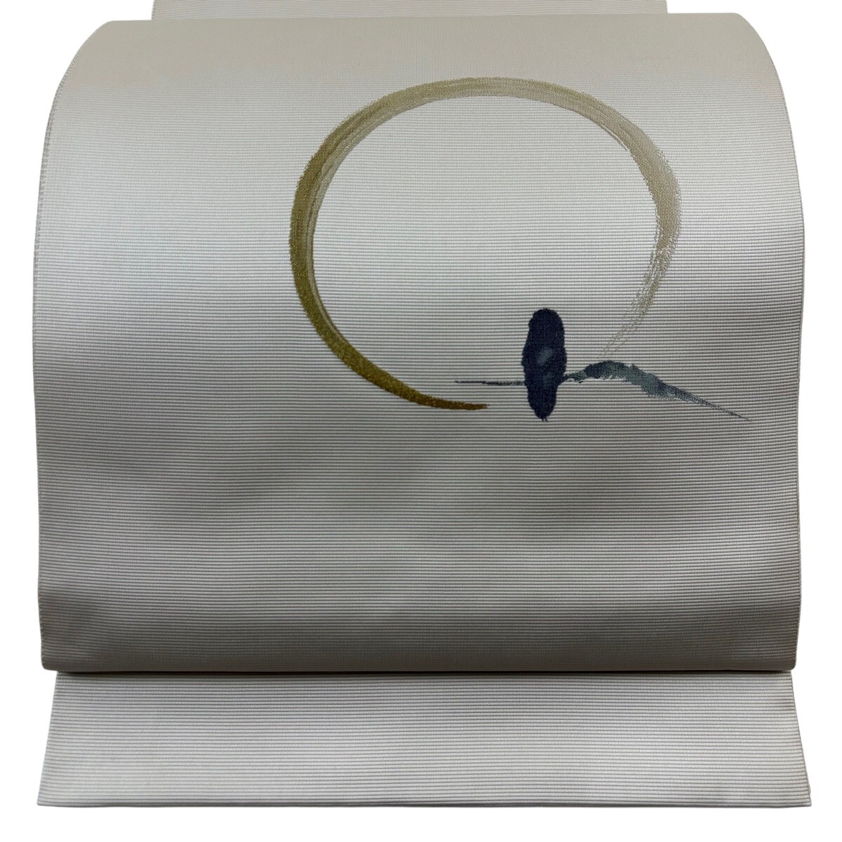 袋帯 秀品 月 鳥 金糸 ベージュ お太鼓柄 正絹 【中古】