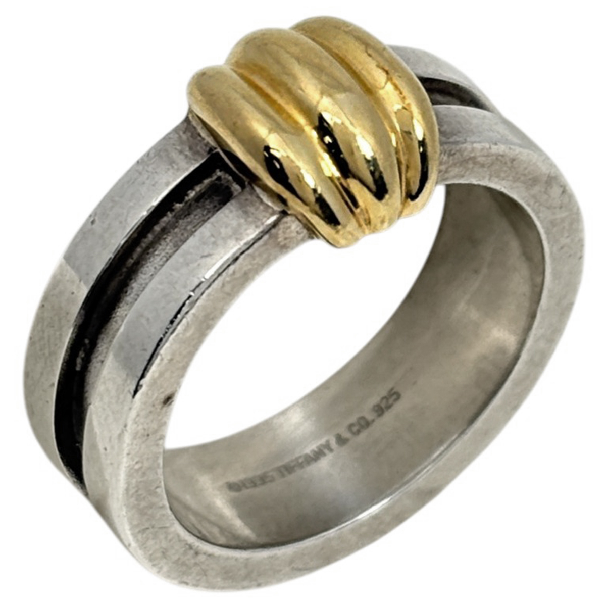 ティファニー TIFFANY&Co. グルーブド ウィズ リング 指輪 コンビ リング 15号 シルバー925 750 シルバー ゴールド レディース 【中古】