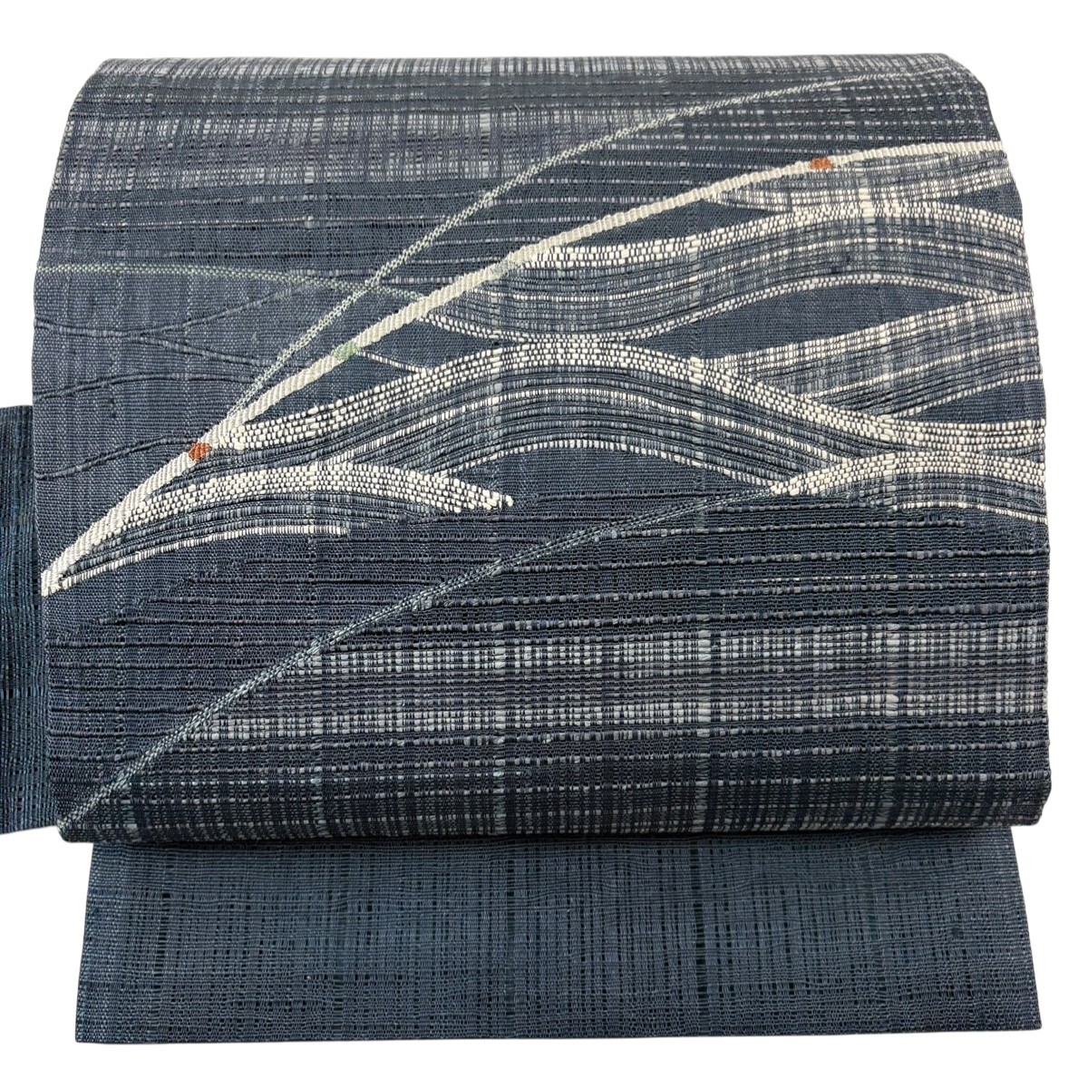【美品】 名古屋帯 秀品 夏帯 波 幾何学 紺色 正絹 【中古】