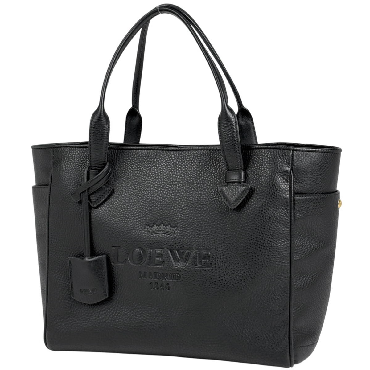 ロエベ LOEWE ヘリテージ スモール トートバッグ ロゴ ハンドバッグ トートバッグ レザー ブラック レディース 【中古】