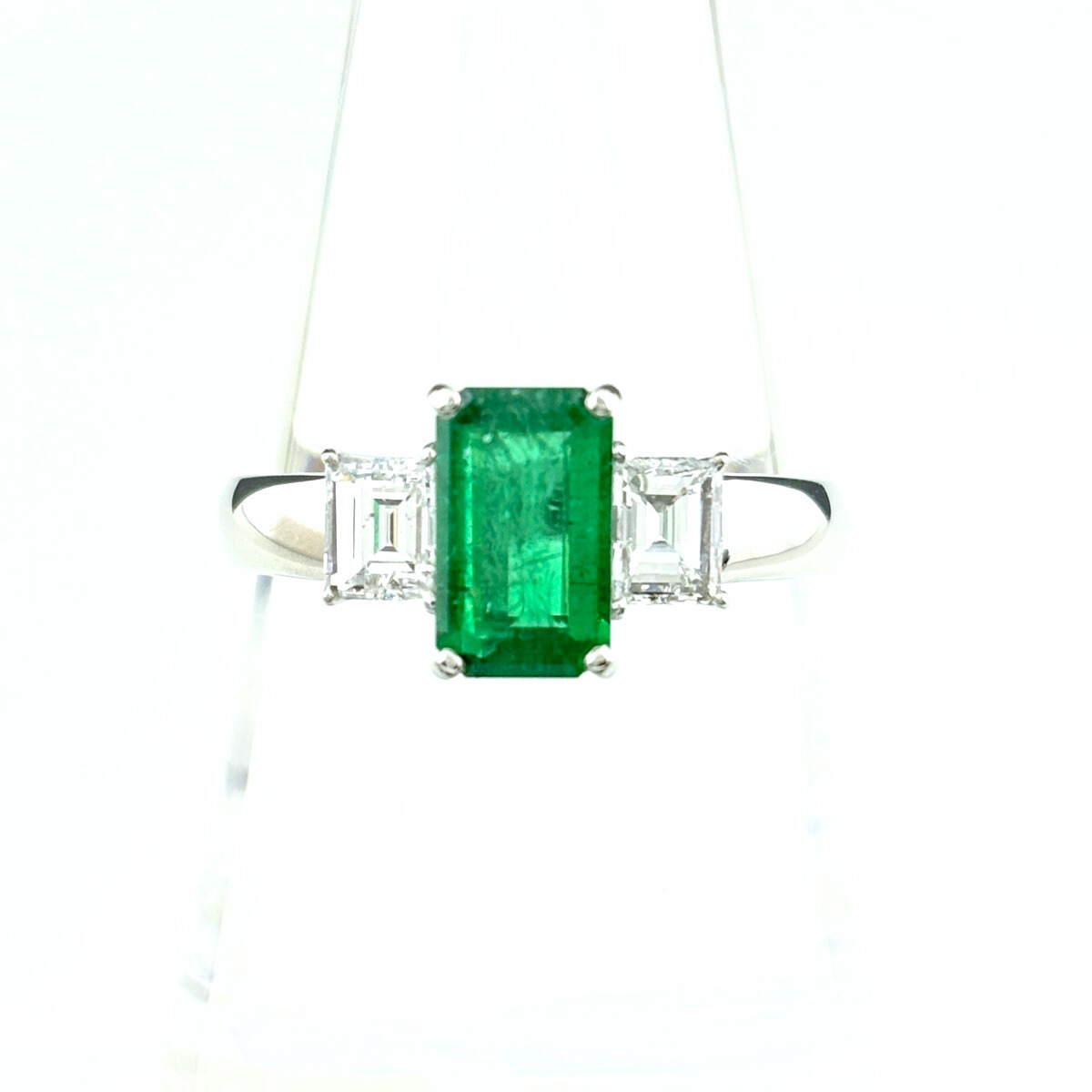 エメラルド デザインリング プラチナ 指輪 メレダイヤ リング 16号 Pt900 エメラルド ダイヤモンド レディース 【中古】