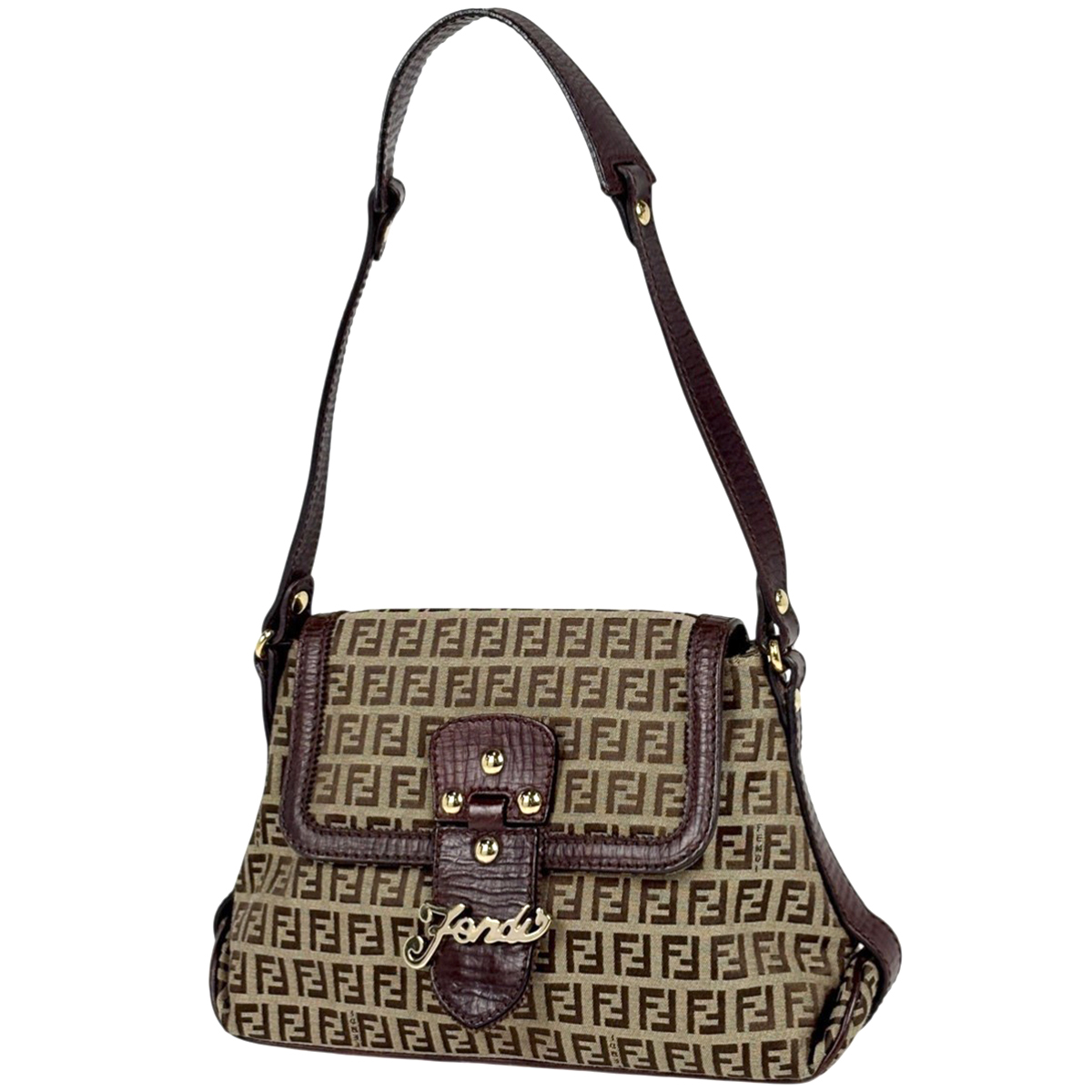 フェンディ FENDI ズッキーノ柄 ショルダーバッグ ワンショルダー ショルダーバッグ キャンバス ブラウン 8BR541 レディース 【中古】