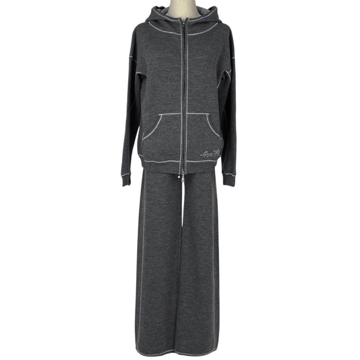 ルイ・ヴィトン Louis Vuitton ロゴ スウェット セットアップ ジップアップ パーカー スウェット コットン ウール グレー メンズ 【中古】
