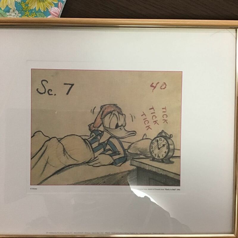 Early to Bed 1941 ディズニー　Disney Matted Art Print Donald Duck Early To Bed Story Sketch 1941 