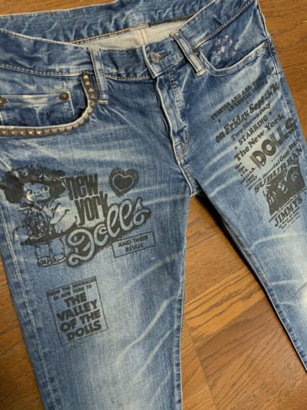 ★値下げ交渉あり ヒステリックグラマー NEW YORK DOLLS ダメージ加工スタッズデニム★L1452 超美品 サイズM ストレッチ 名作 hysteric