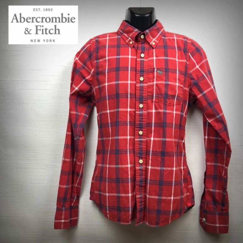 即決★Abercrombie&fitch★アバクロ★メンズ★S★ネルシャツ★長袖シャツ★チェックシャツ★赤系★ボタンダウンシャツ★アメカジ★