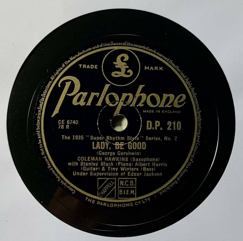 COLEMAN HAWKINS /LADY, BE GOOD /LULLABY (Parlo D.P.210)　SP盤　78RPM JAZZ 《英》