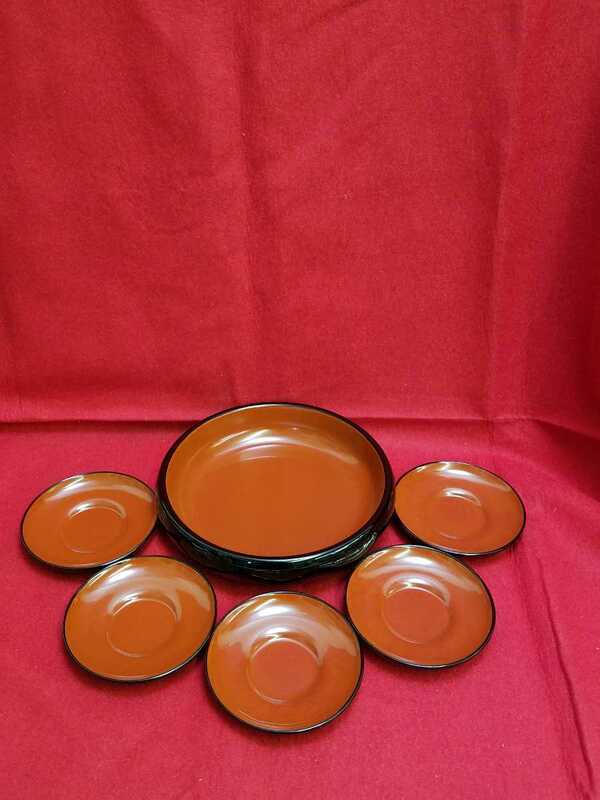 未使用 菓子皿 茶托 セット 直径約23㎝ 漆器 菓子器 漆芸 菓子鉢 煎茶道具 和食器