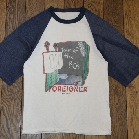 80s FOREIGNER Tour of the 80's ラグラン Tシャツ ホワイト ブルー フォリナー ツアー バンド ロック ヴィンテージ