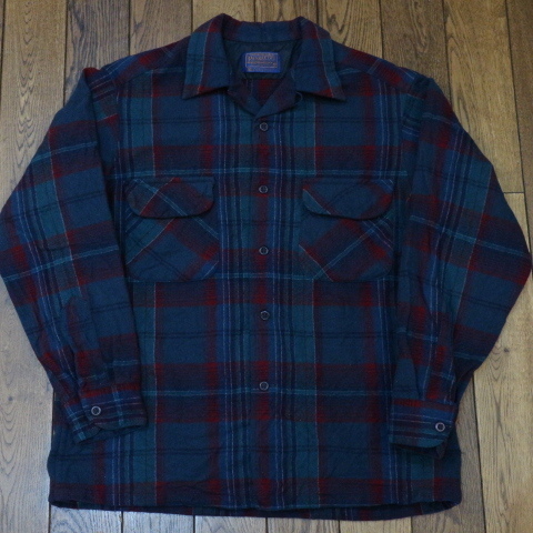 70s USA製 PENDLETON ペンドルトン チェック ウールシャツ M オープンカラー 開襟 ボックス 長袖 ボタンダウン ヴィンテージ