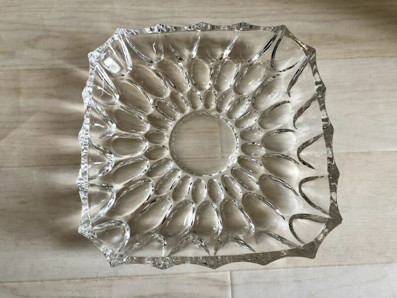 ホヤ　ガラス　盛皿◆昭和レトロ　スクエア　四角形　美品　中古