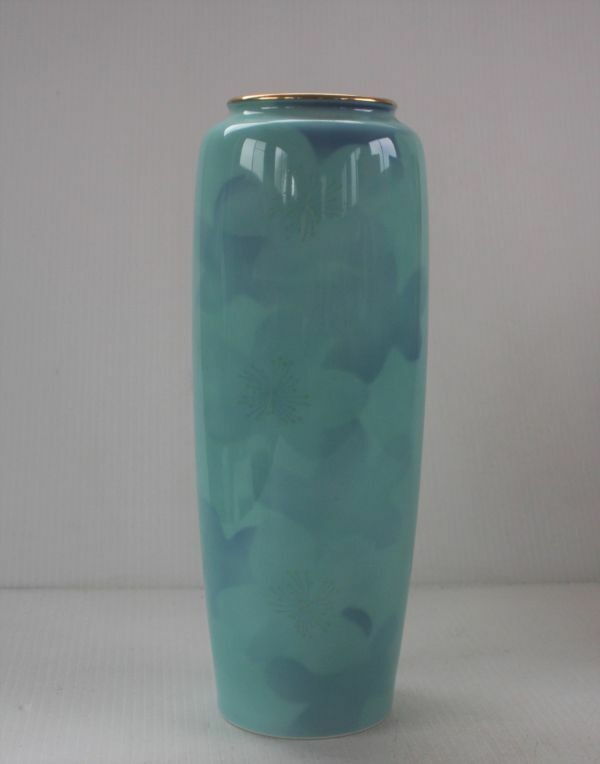 深川製磁 　花生　 彩色磁絵 美術有田焼 花器 花瓶 　金縁　サイズ：口径　約7.5㎝　高さ：29㎝