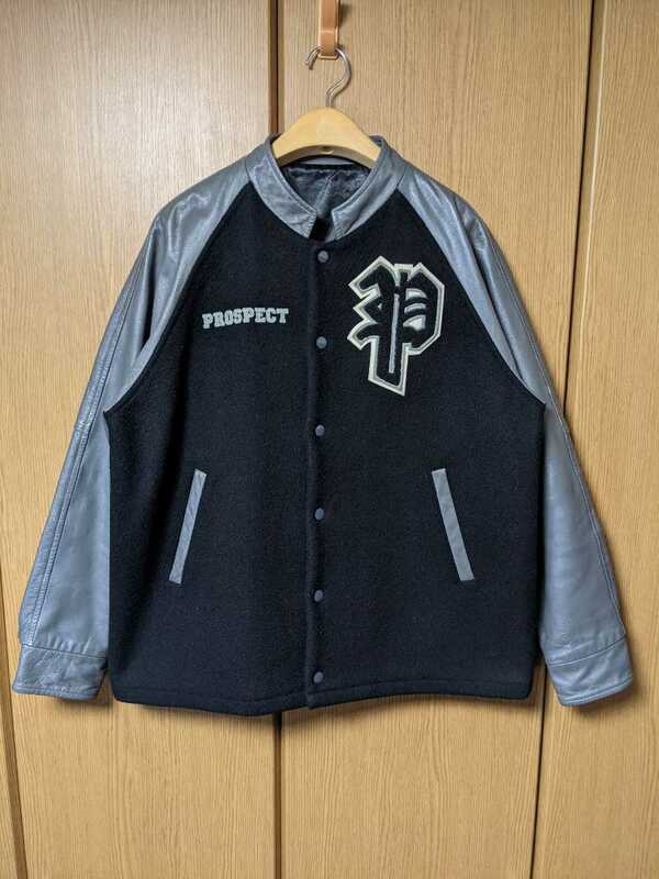 PROSPECT プロスペクト 1st スタジャン モーターサイクル ジャケット スタンドカラー ブラック × グレー L 