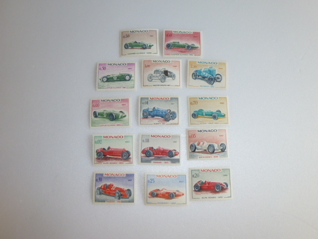 モナコグランプリ25周年記念切手　グランプリカー14種　1967年発行