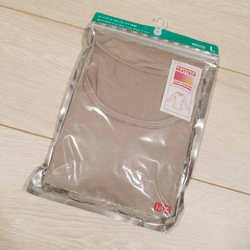 N631 未使用品 UNIQLO ユニクロ HEATTECH ヒートテック クルーネック T L 長袖 カーキ インナー Tシャツ