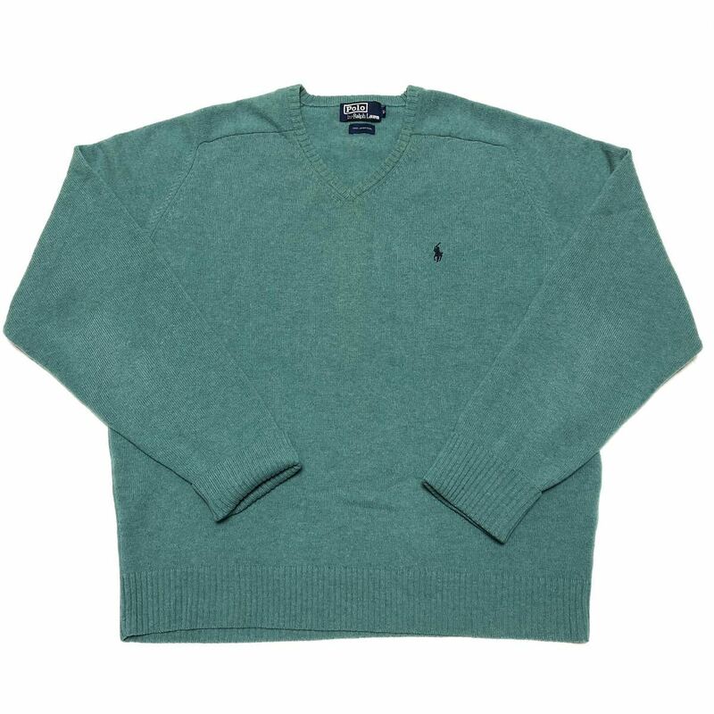 RALPH LAUREN Vネック ラム ウール ニット ターコイズ ラルフローレン ニットセーター POLO ビンテージ vintage