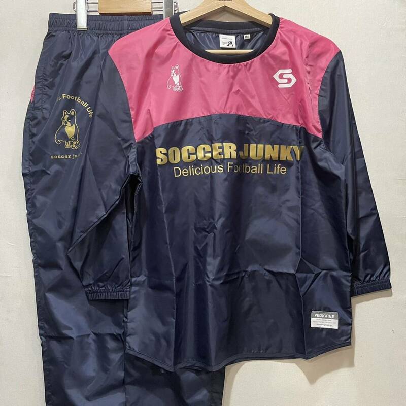 soccer junky (サッカージャンキー) Jr 長袖 ピステトップ ロングパンツ 上下セット 袋付き (150) NAVY | futsal フットサル ネイビー