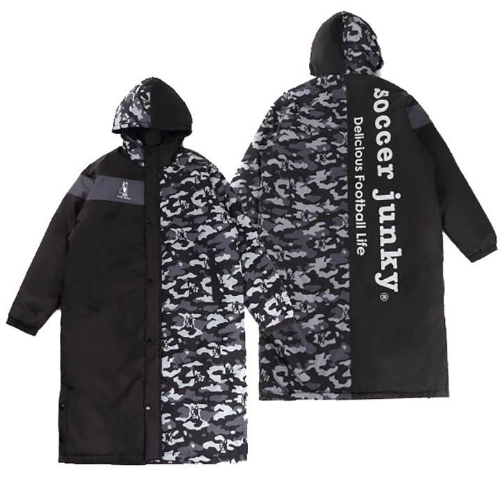 soccer junky (サッカージャンキー) KIDS 中綿入り ベンチコート (JRF) SJ18531K BLACK | futsal フットサル ブラック カモ柄 ジュニア Jr