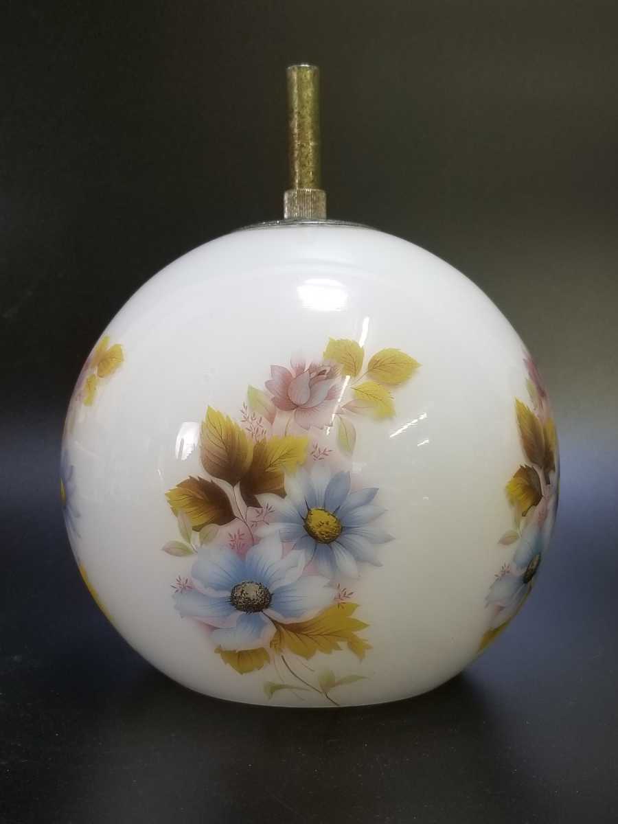 昭和レトロ 電傘 直径約20cm ガラスシェード天井照明 電気 傘 花柄 かさ レトロモダン レトロポップ ガラス製 乳白色