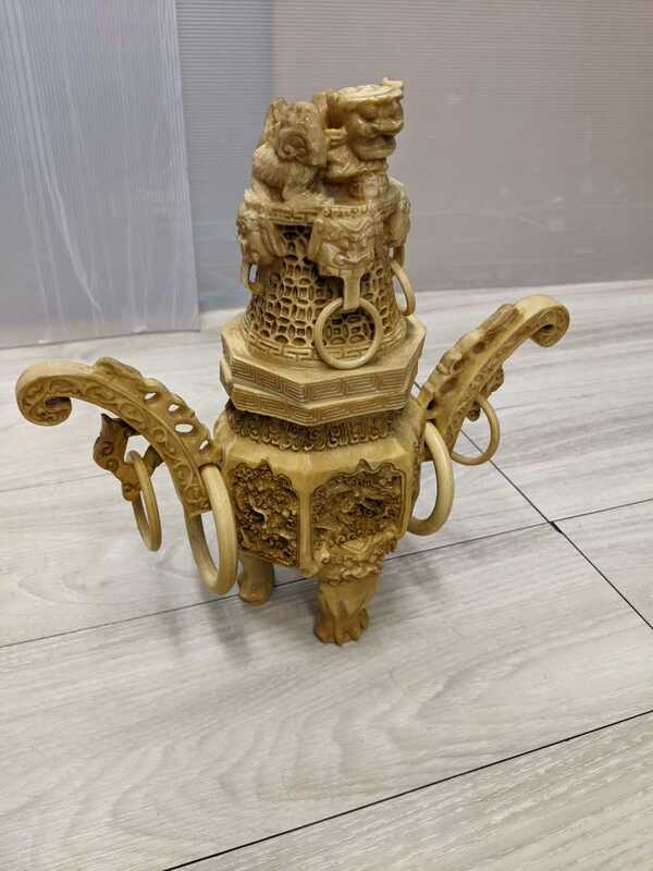 中国美術 中国古玩 唐物 細密透彫刻遊環耳付 香炉 高さ29cm 古美術品 (旧家蔵出)