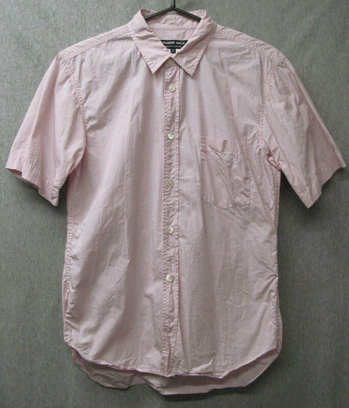 コムデギャルソン オムドゥ：ギンガムチェック柄 春夏 半袖 シャツ ピンク XS （ COMME des GARCONS HOMME DEUX Men's Shirt Pink XS