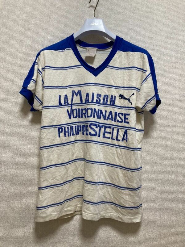 80's ヨーロッパヴィンテージ PUMA プーマ ゲームシャツ 半袖ニットTシャツ フランス製 'LA MAISON VOIRONNAISE PHILIPPESTELLA'