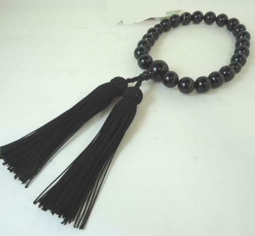 男性数珠◆黒オニキス　　正絹黒頭房　　数珠袋セット